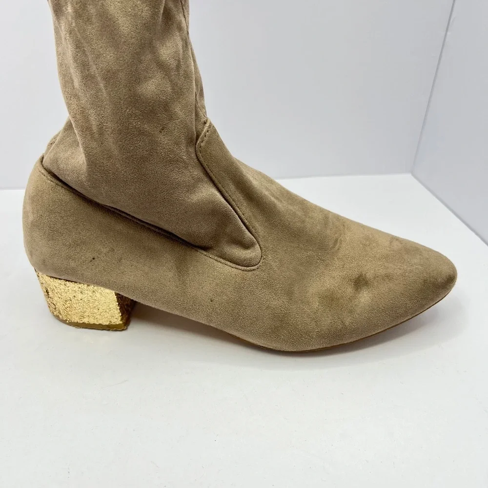 Catherine Malandrino Taupe Over the Knee Boots Women‎ Size 9 Gold Glitter Glitzy